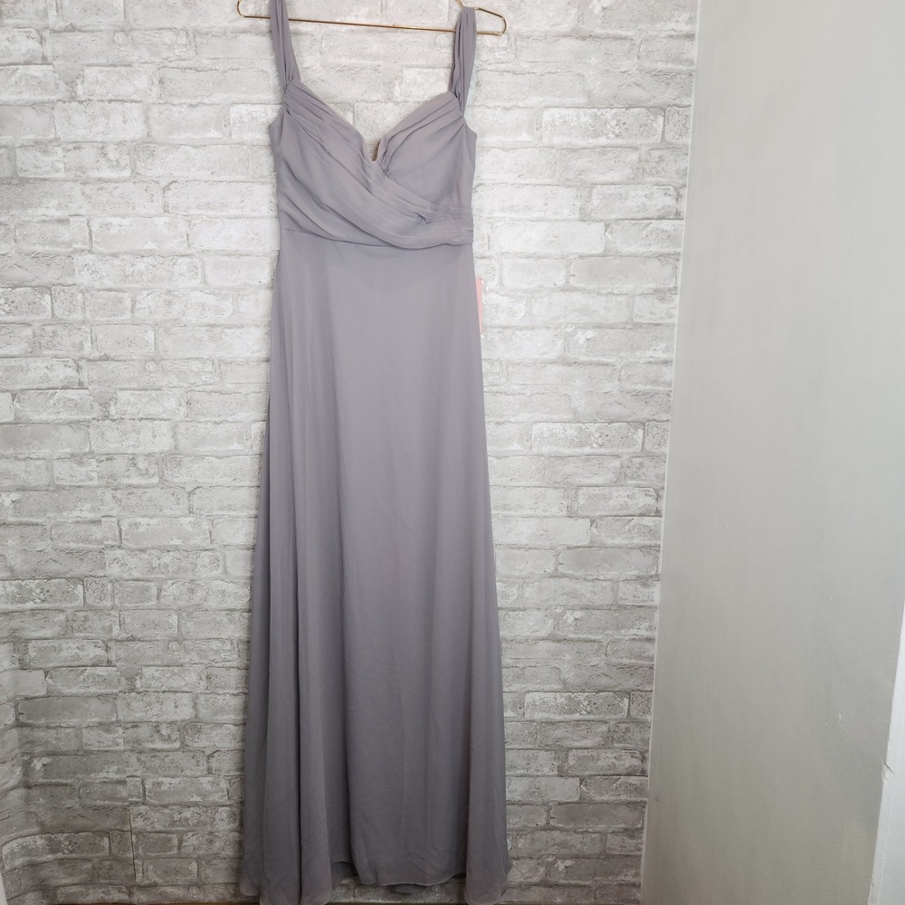 Birdy Grey Spence Maxi Gown Silver Grey Pleated V-Neck Formal Bridal Size Small